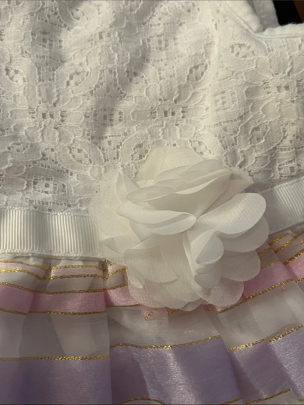 The Children's Place White Lace Bodice Pastel Striped Dress with Flower